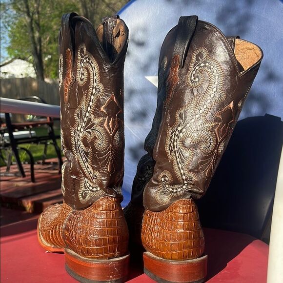 Ferrini Men's Caiman Croc Print Cowboy Boot Brown 10.5 D Wide Square Toe 4039323 - Picture 5 of 16